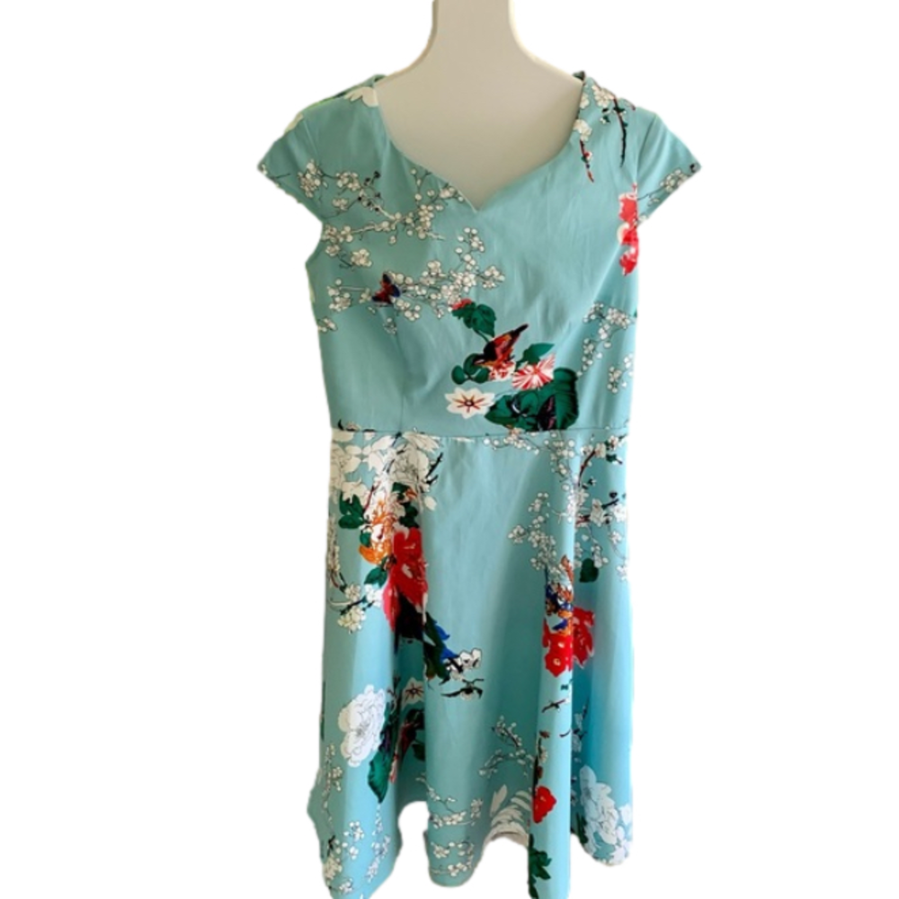 Floral Blue Short Sleeve Dress
